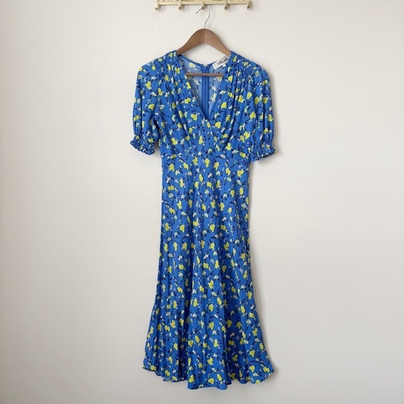 Diane von Furstenberg Jemma Blue Floral Print Midi Dress Sz 0 - Picture 9 of 9